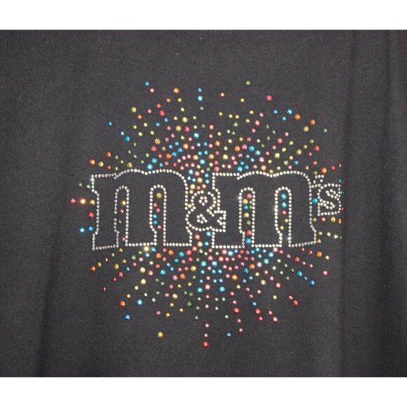 M&M Mars Vintage Women's T-Shirt XL Black Rhinestones Short Sleeve Relaxed Fit - Picture 2 of 11